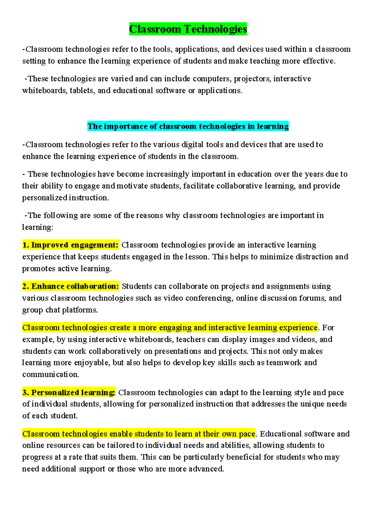 ICT 2 Lesson 13: Enhancing Learning with Classroom Technologies - Studocu