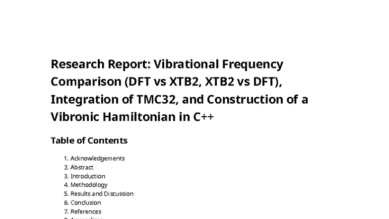 Vibrational Frequency Comparison Report: DFT vs XTB2 (Chem 101) - Studocu