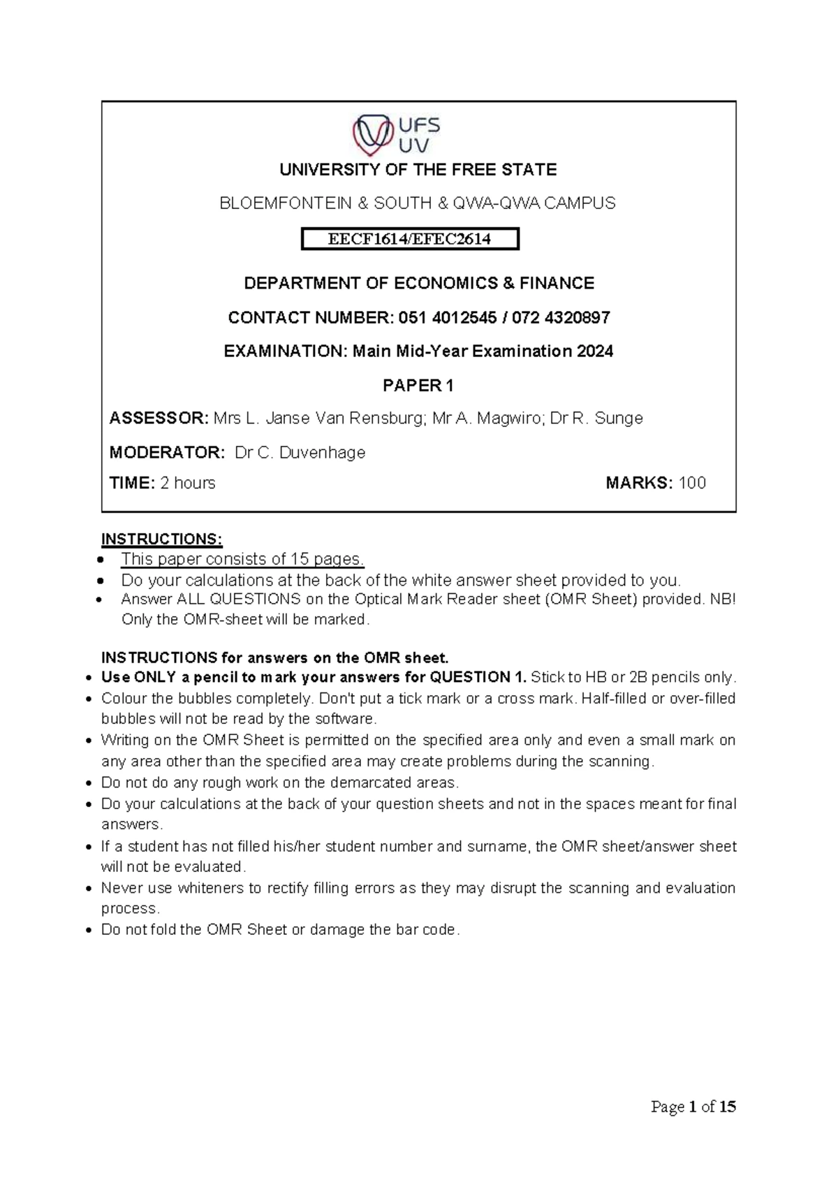 EECF1614 2023 Main Exam - Economics and Finance Questions - Studocu