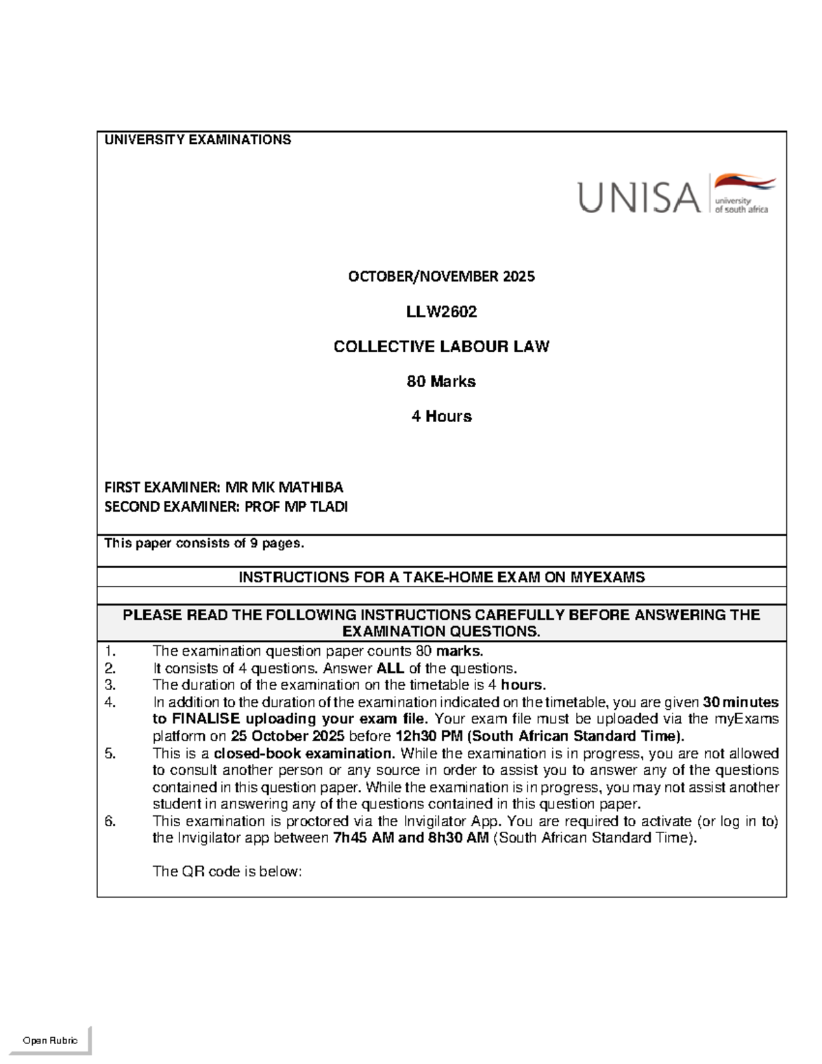 LLW2602 FINAL EXAMINATION 2025: COLLECTIVE LABOUR LAW GUIDELINES - Studocu