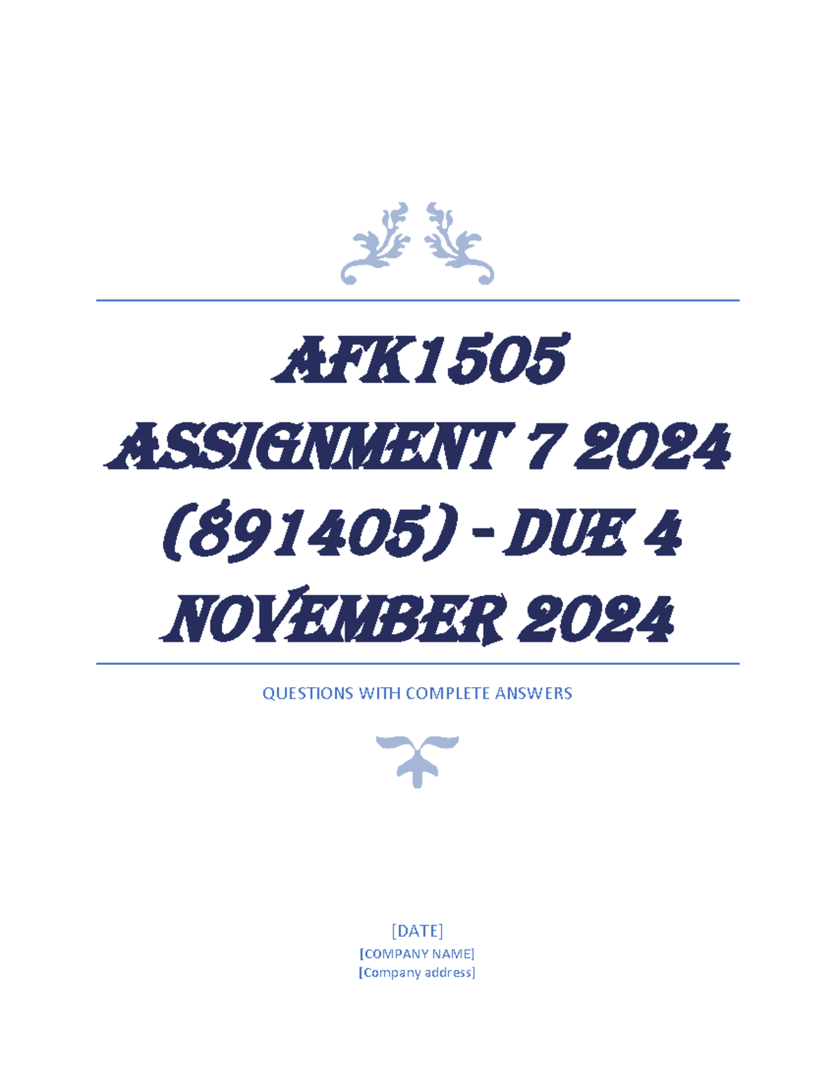 AFK1505 Assignment 7 2024 Z - AFK Assignment 7 2024 (891405) - DUE 4 ...