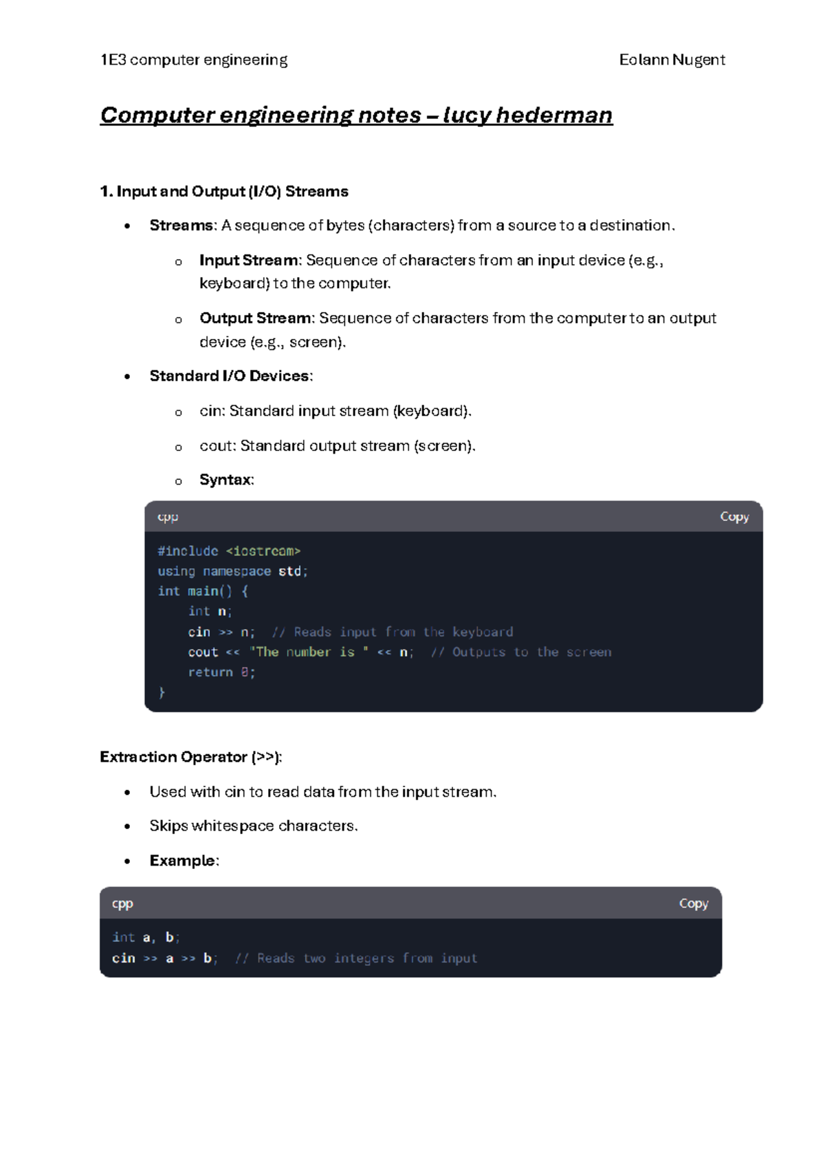 Computer Engineering C++ Basic Functions and Control Structures - Studocu