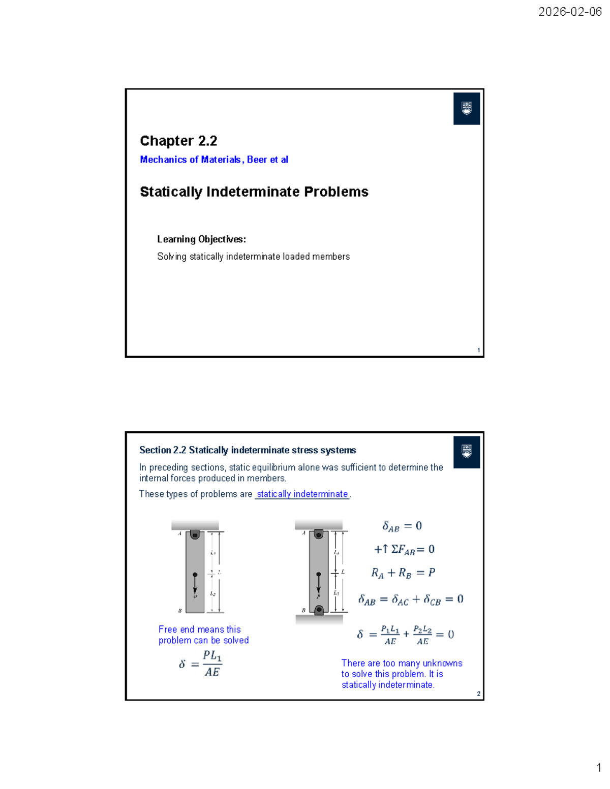 Chapter 2.2 Mechanics of Materials: Statically Indeterminate Problems ...