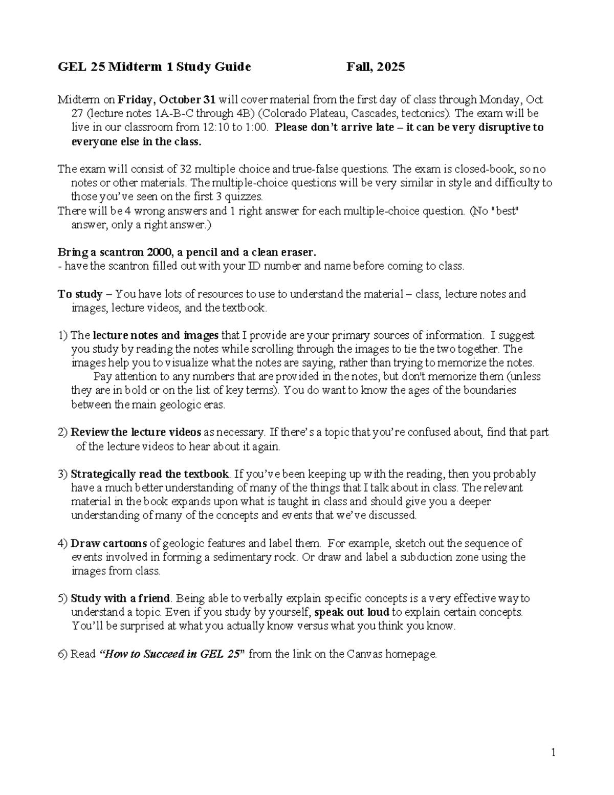 GEL 25 Midterm 1 Study Guide: Key Concepts & Tips for Success - Studocu