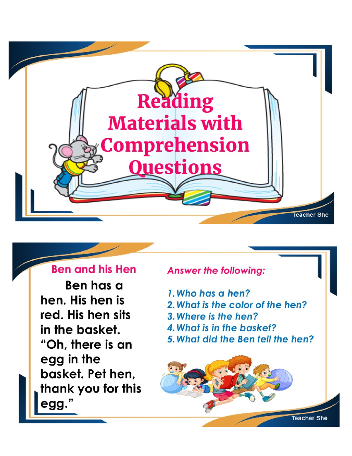 Reading Comprehension Questions for Teacher She: Doc1 - Studocu