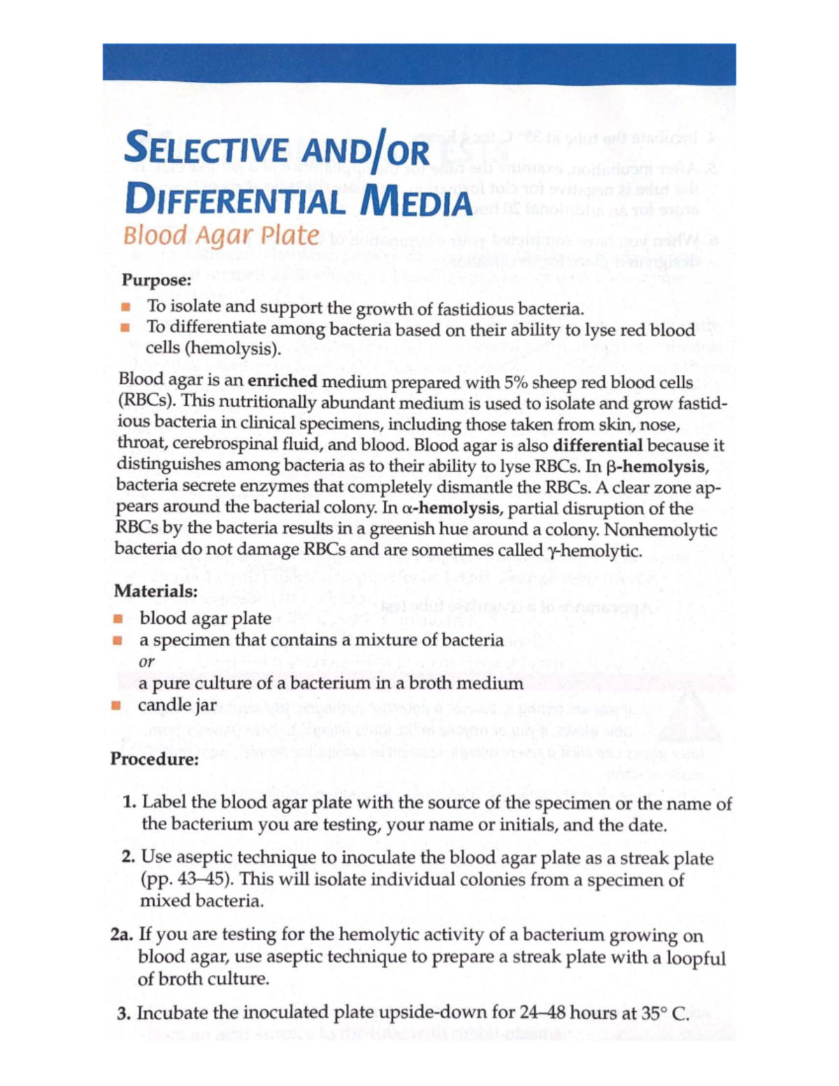 Selective Differential Media: Blood Agar Plate - FVCG Lab Notes - Studocu
