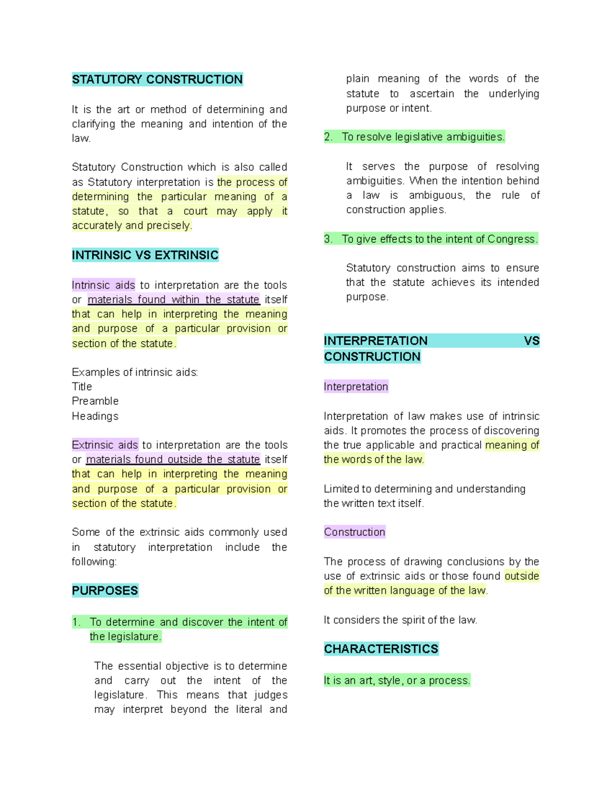STAT 101: Understanding Statutory Construction and Interpretation - Studocu