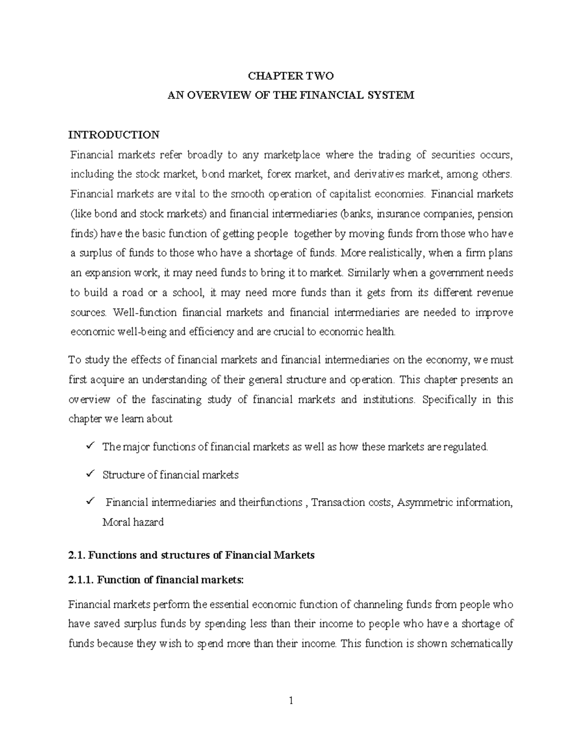 CHAPTER 2: OVERVIEW OF THE FINANCIAL SYSTEM AND MARKETS - Studocu