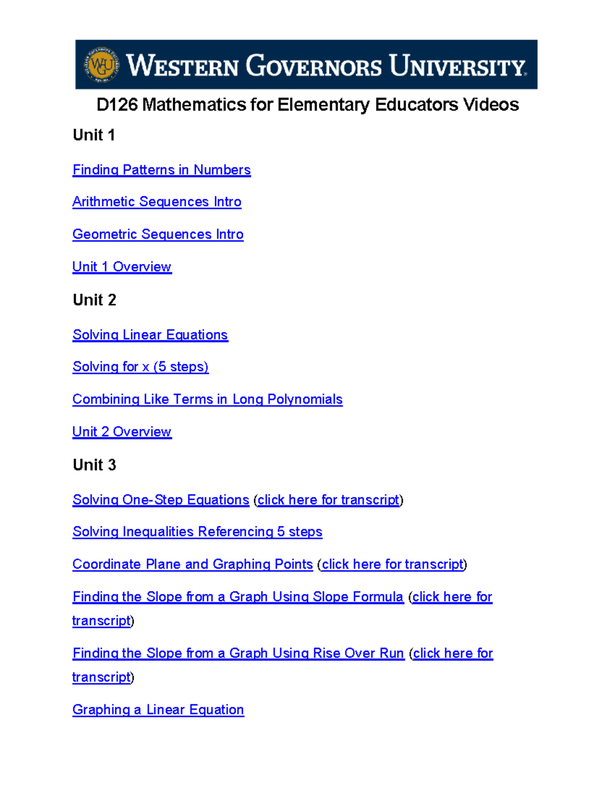 D126 Videos - STUDY HELP - D126 Mathematics for Elementary Educators ...