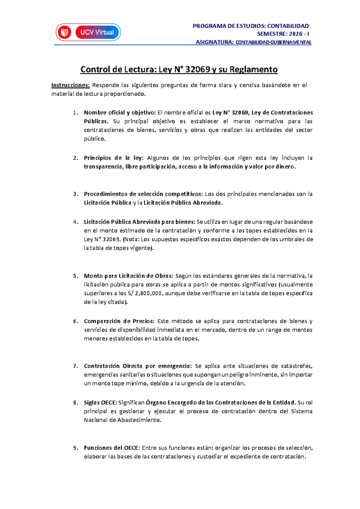 Control de Lectura: Ley 32069 y su Reglamento - Contabilidad 2026 I ...