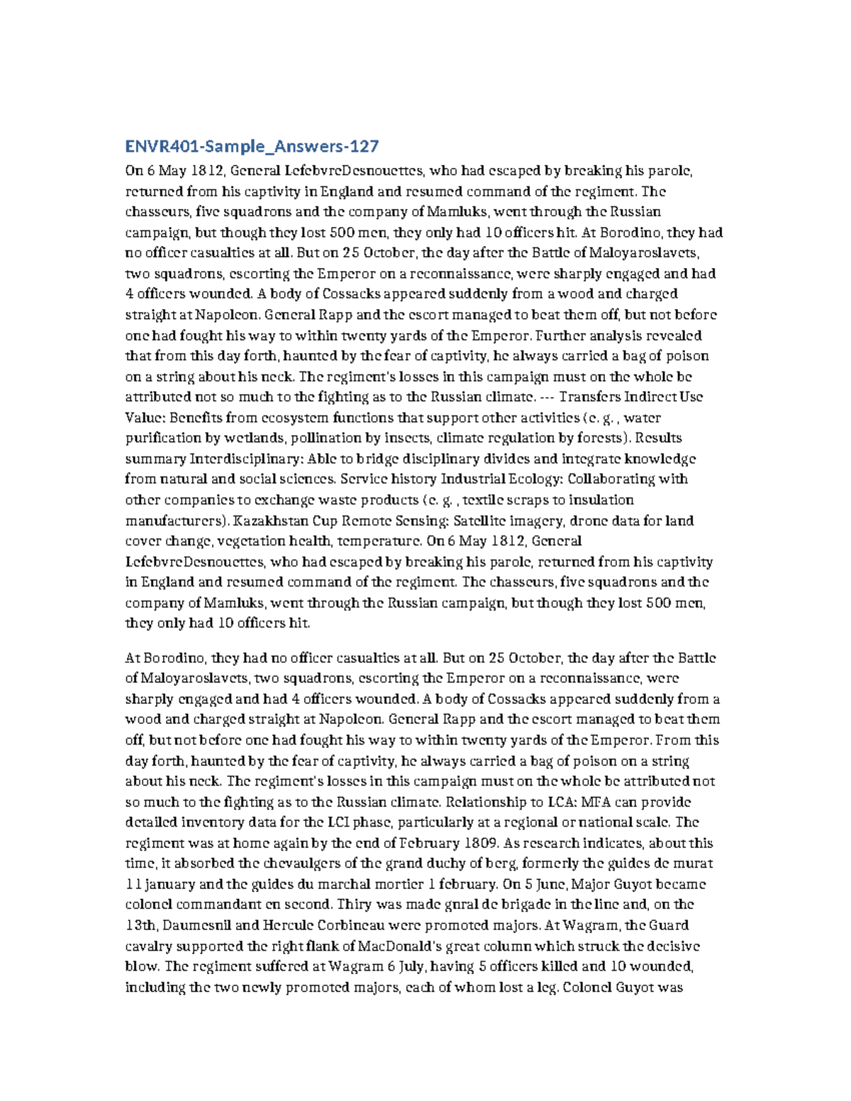 ENVR401: Historical Analysis of the Chasseurs Cheval in the Russian ...