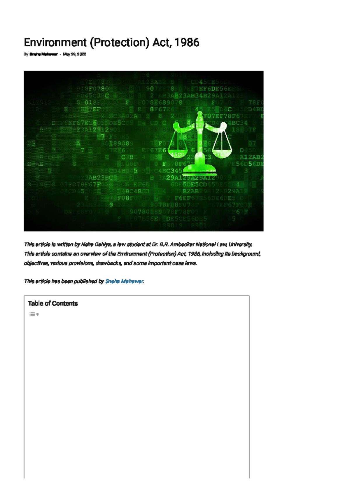 Environment (Protection) Act, 1986: Overview and Key Provisions - Studocu
