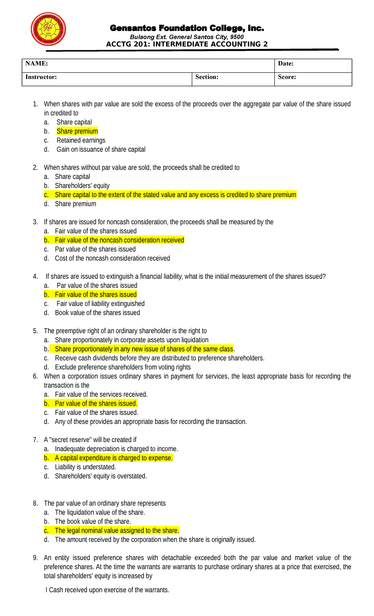 Acctg 201: Intermediate Accounting 2 Quiz Notes - Studocu