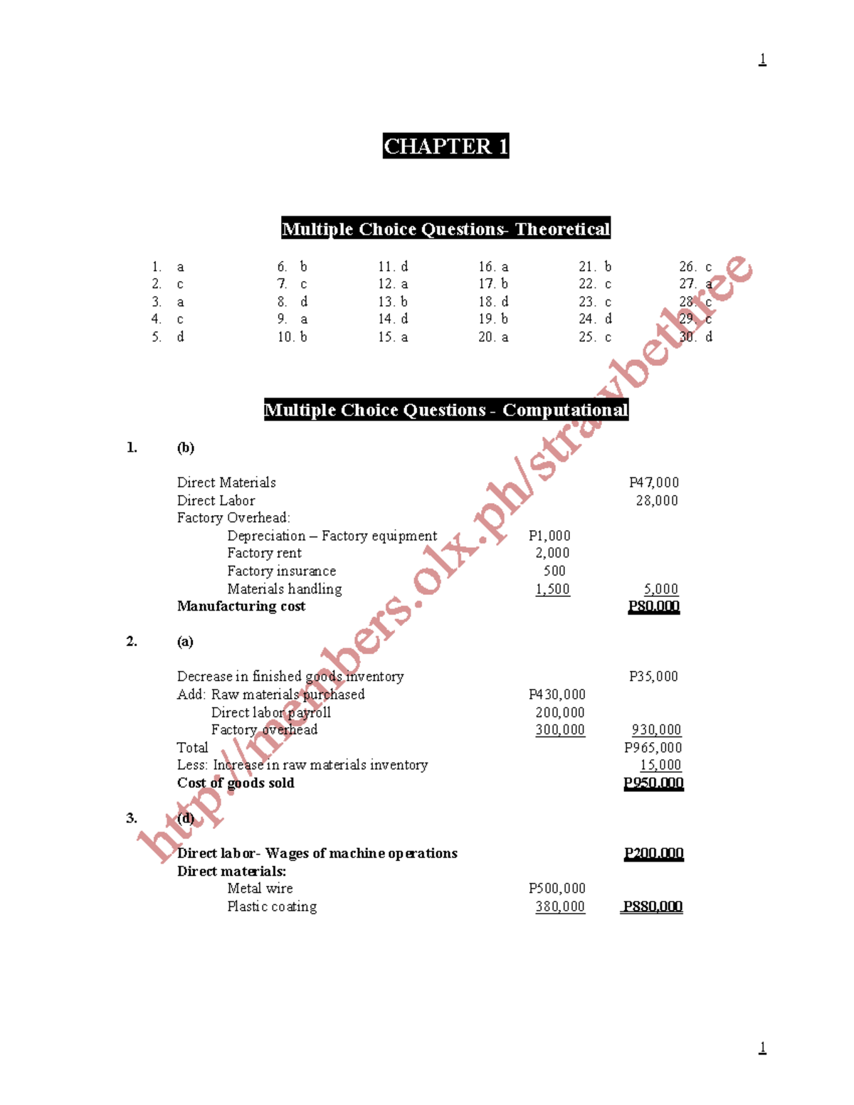 Cost Accounting 101 Chapter 1 Answer Key - Guerrero - Studocu