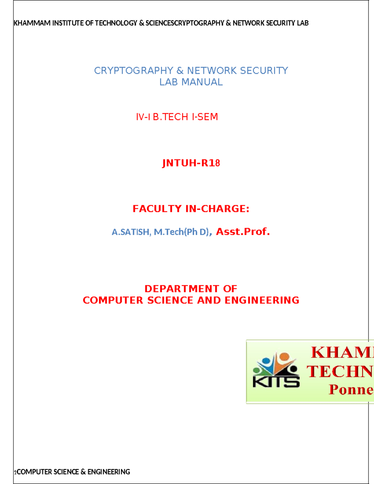 CNS 2020 updated on 30-01-2020 - CRYPTOGRAPHY & NETWORK SECURITY LAB ...