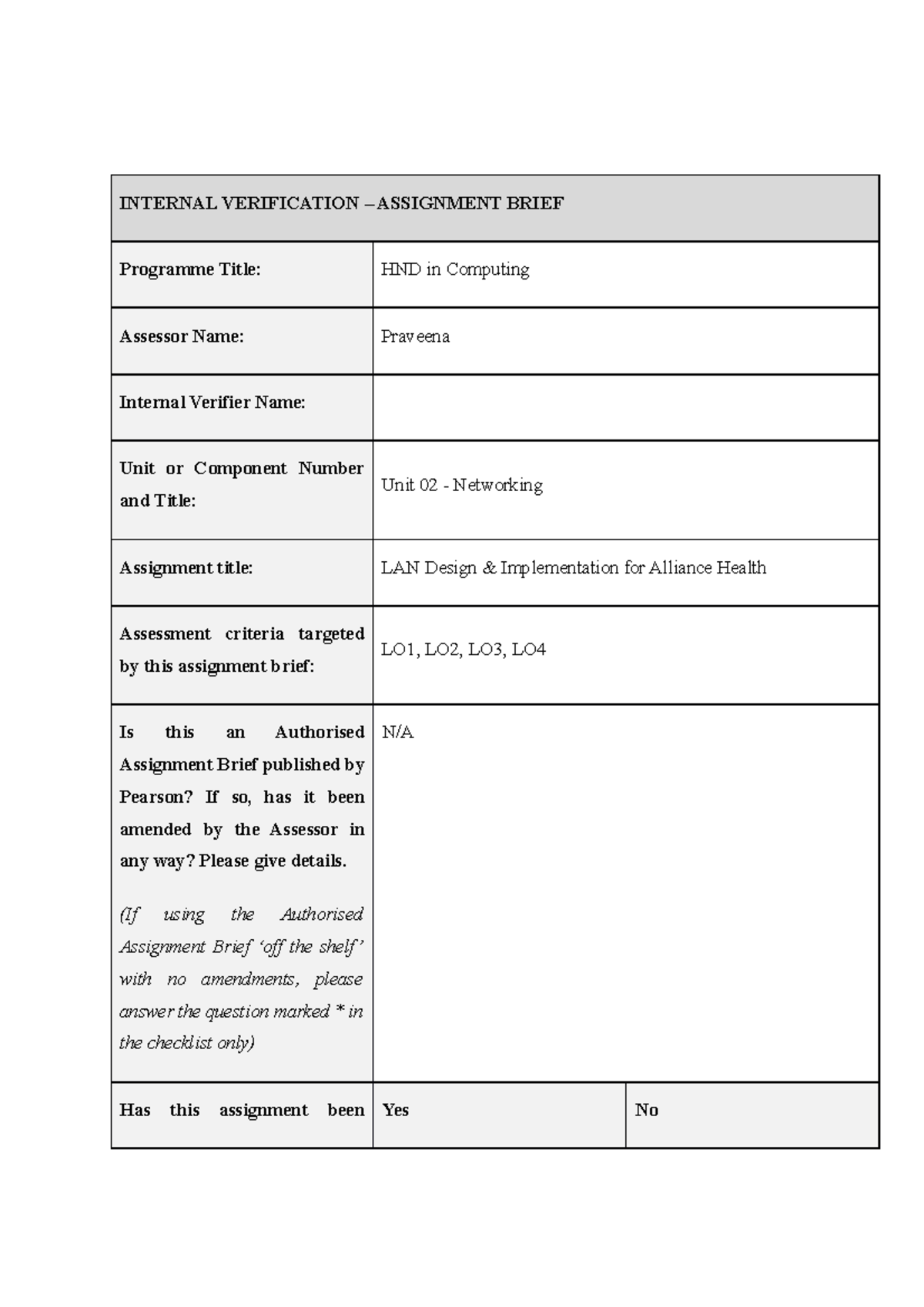 HND Assignment 01: LAN Design & Implementation for Alliance Health ...