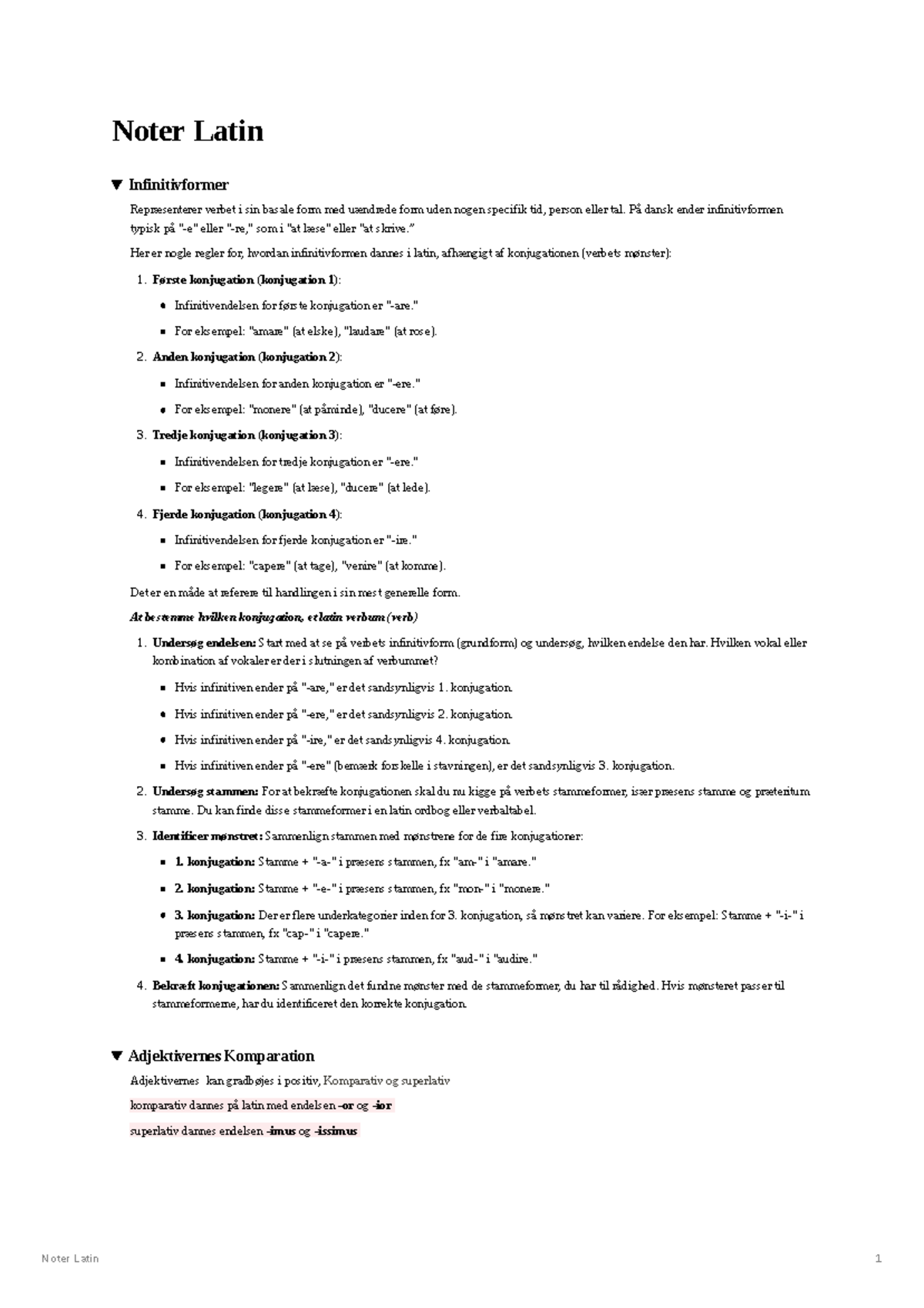 Latin Infinitive Forms and Rules for Conjugation and Comparison - Studocu