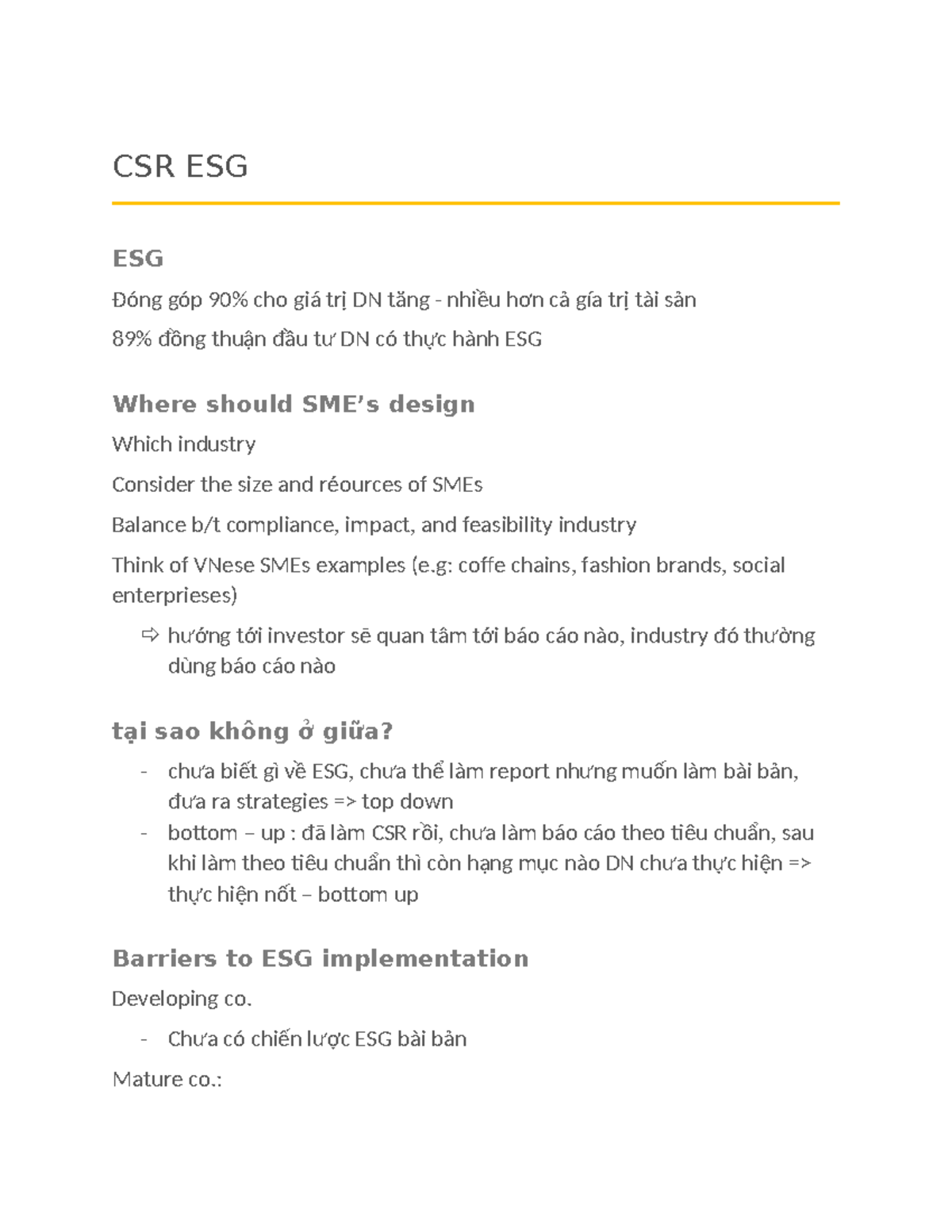 CSR ESG: Strategies for Implementing ESG in SMEs - Studocu