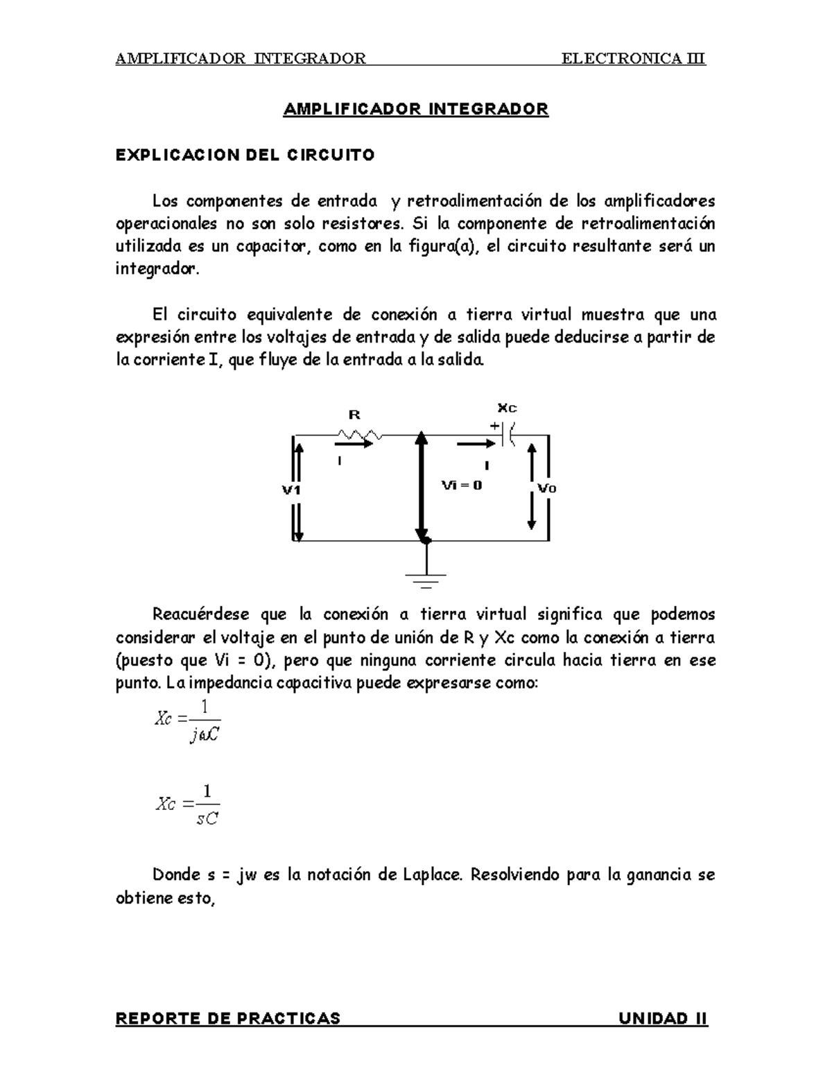 Amplificador Integrador: Reporte de Prácticas Unidad II en Electrónica ...