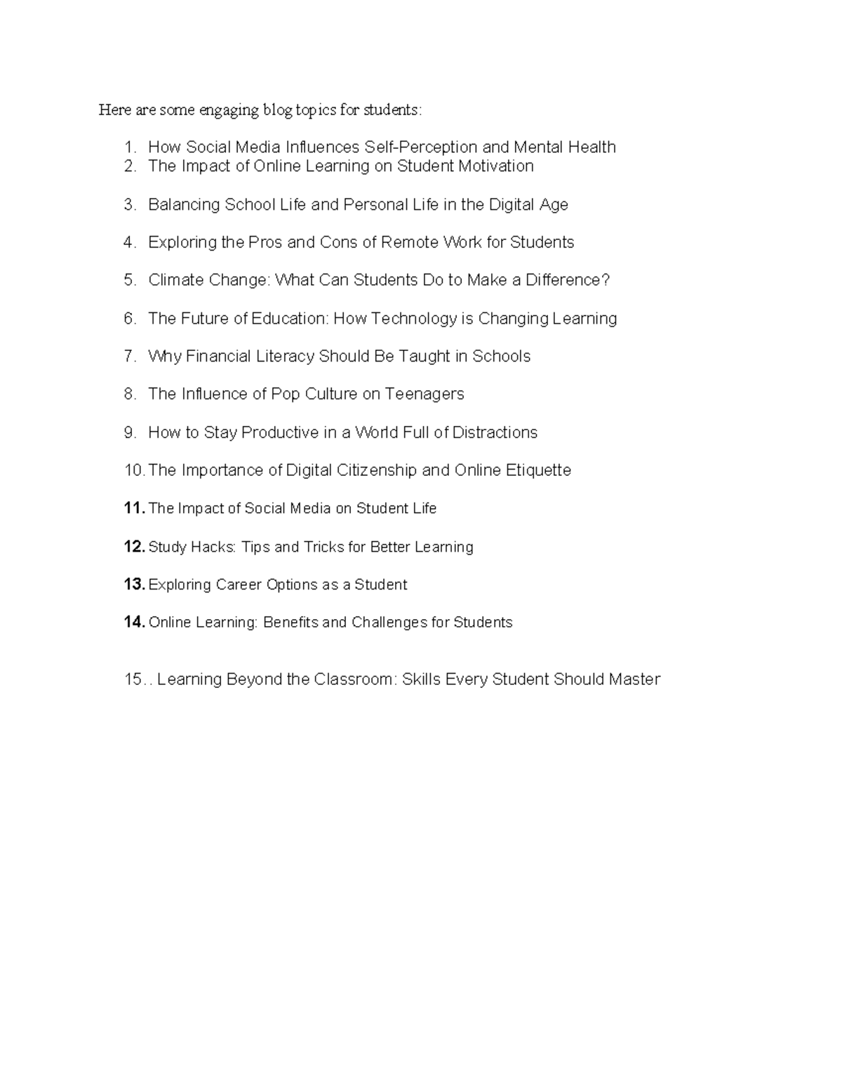MW Engaging Blog Topics for Students: Ideas for Young Minds - Studocu