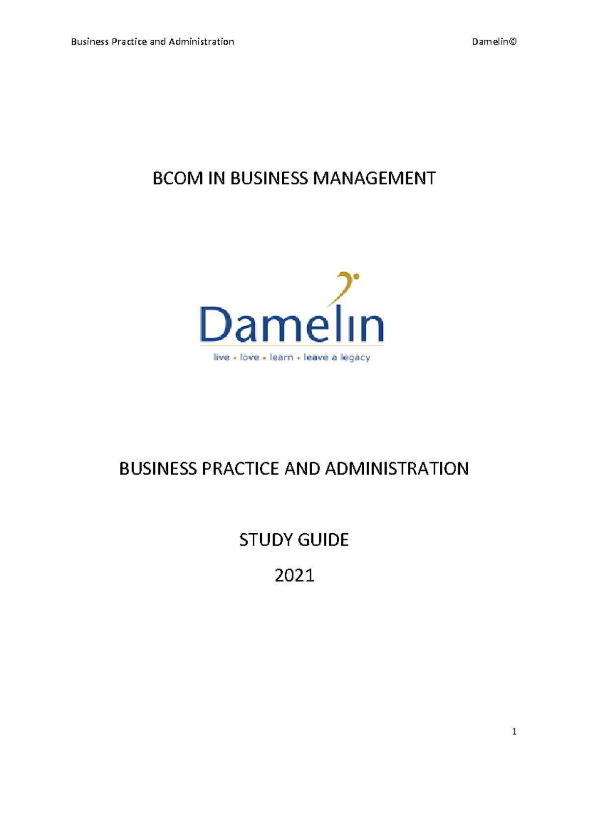 BPA Student Guide - BCOM IN BUSINESS MANAGEMENT BUSINESS PRACTICE AND ...