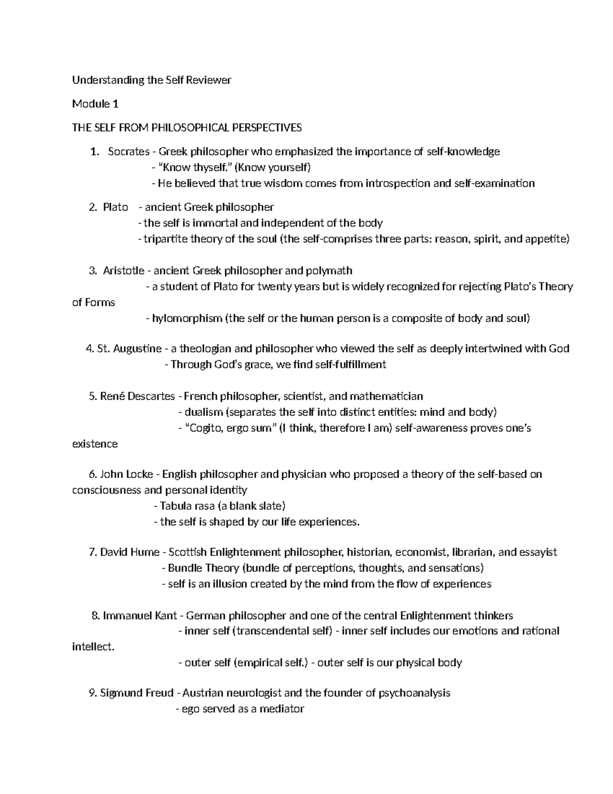 Understanding the Self: Philosophical Perspectives (Module 1) - Studocu