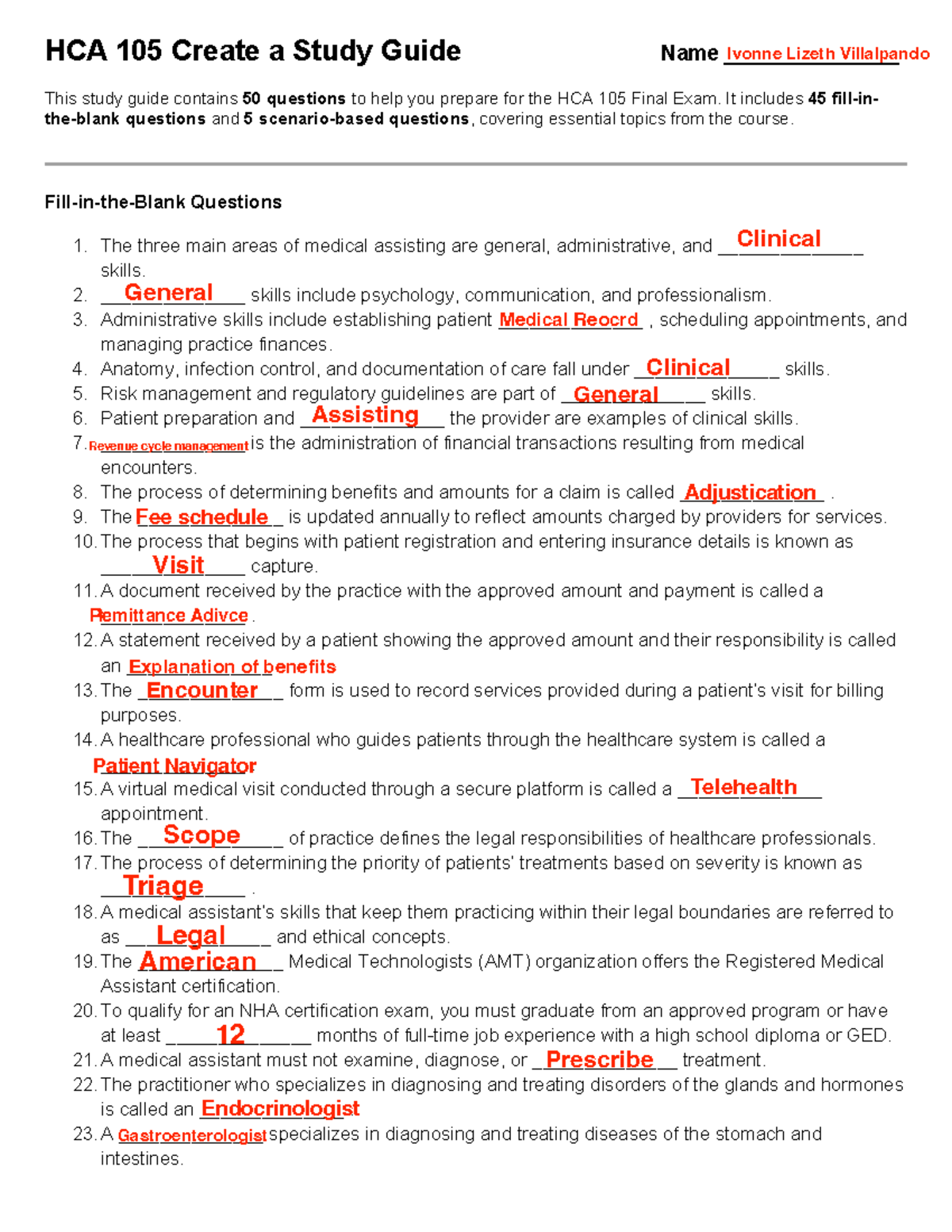 HCA 105 Final Exam Study Guide: 50 Essential Questions - Studocu