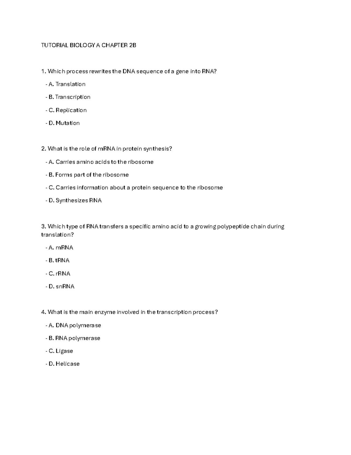 Tutorial Biology A Chapter 2B - TUTORIAL BIOLOGY A CHAPTER 2B Which ...