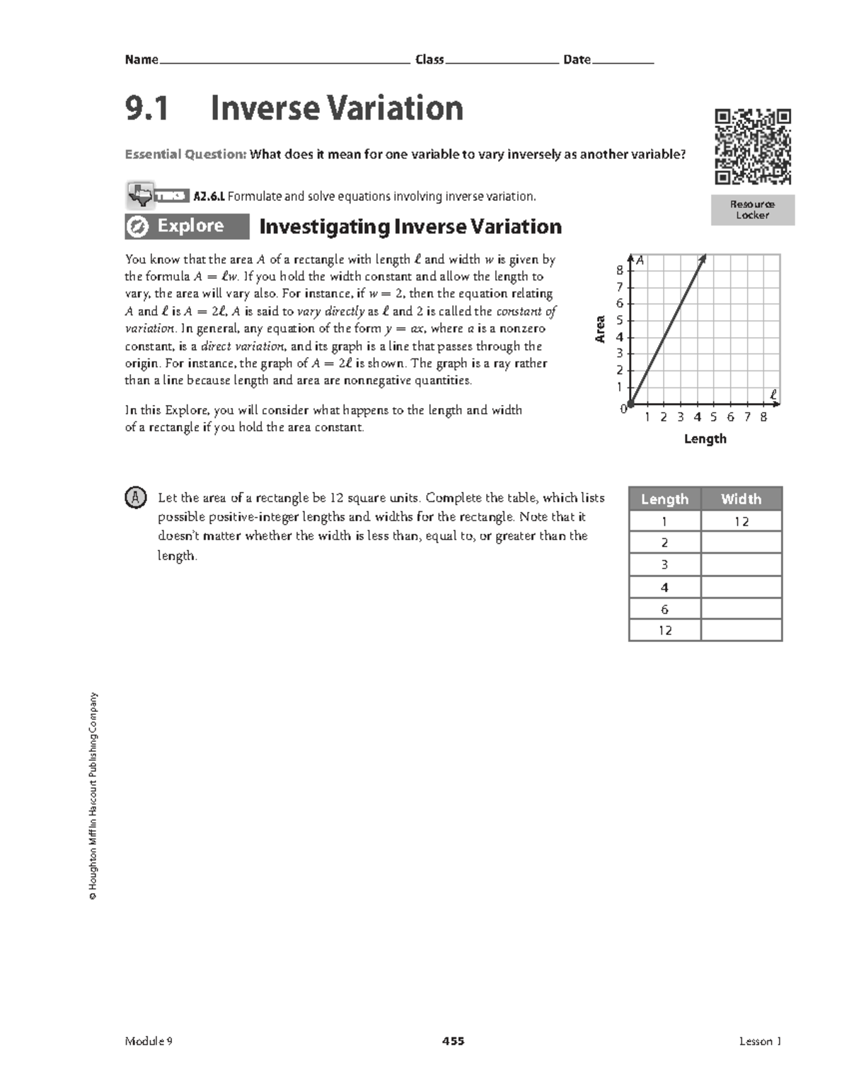 TX U4M09L01 - Inverse Variation Concepts and Applications - Studocu