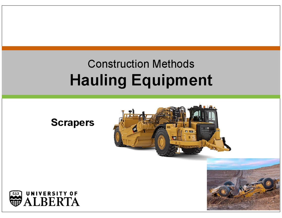Lecture 8: Scrapers and Hauling Equipment in Construction Methods - Studocu