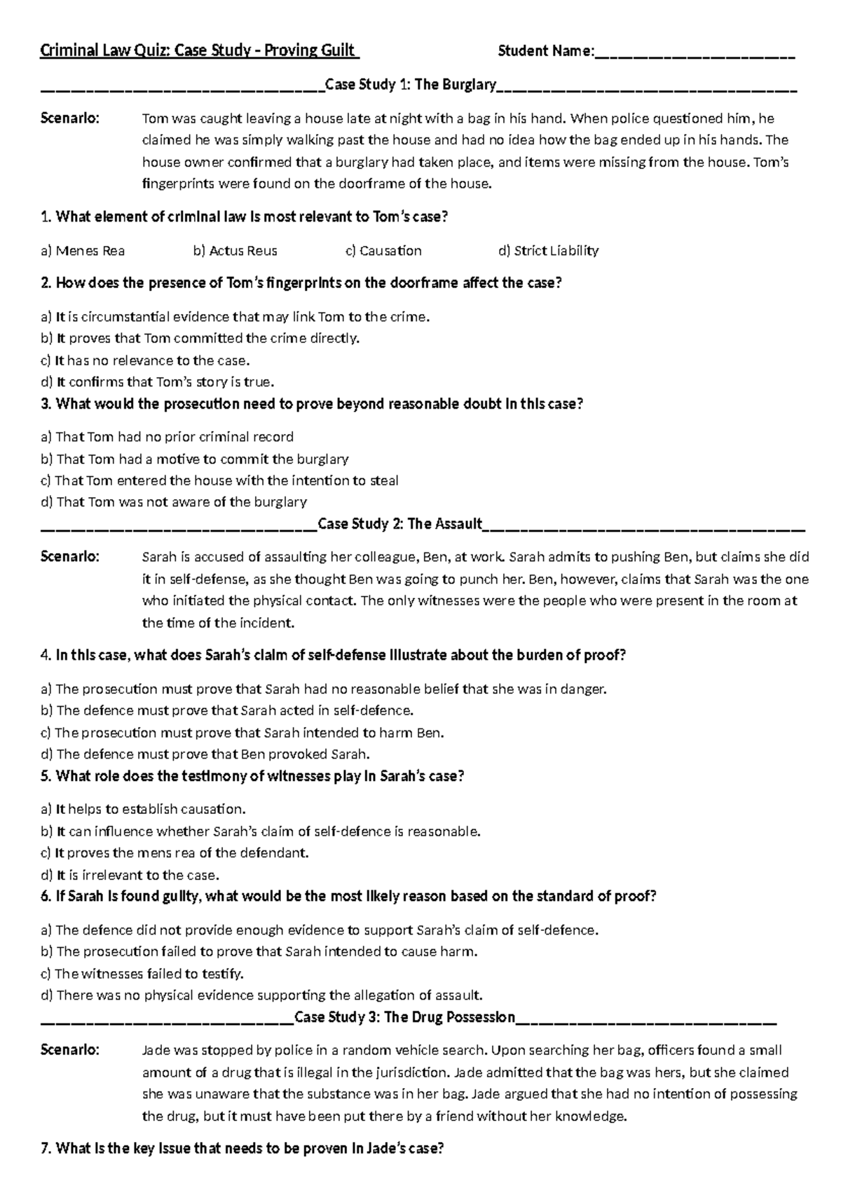 AOS2 Legal Studies: Criminal Law Quiz on Guilt and Defenses - Studocu