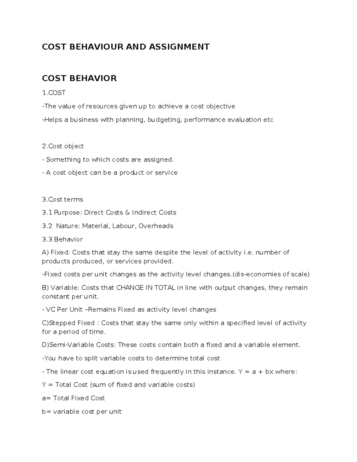 Cost Behavior & Assignment: An In-Depth Study for ACC 101 - Studocu
