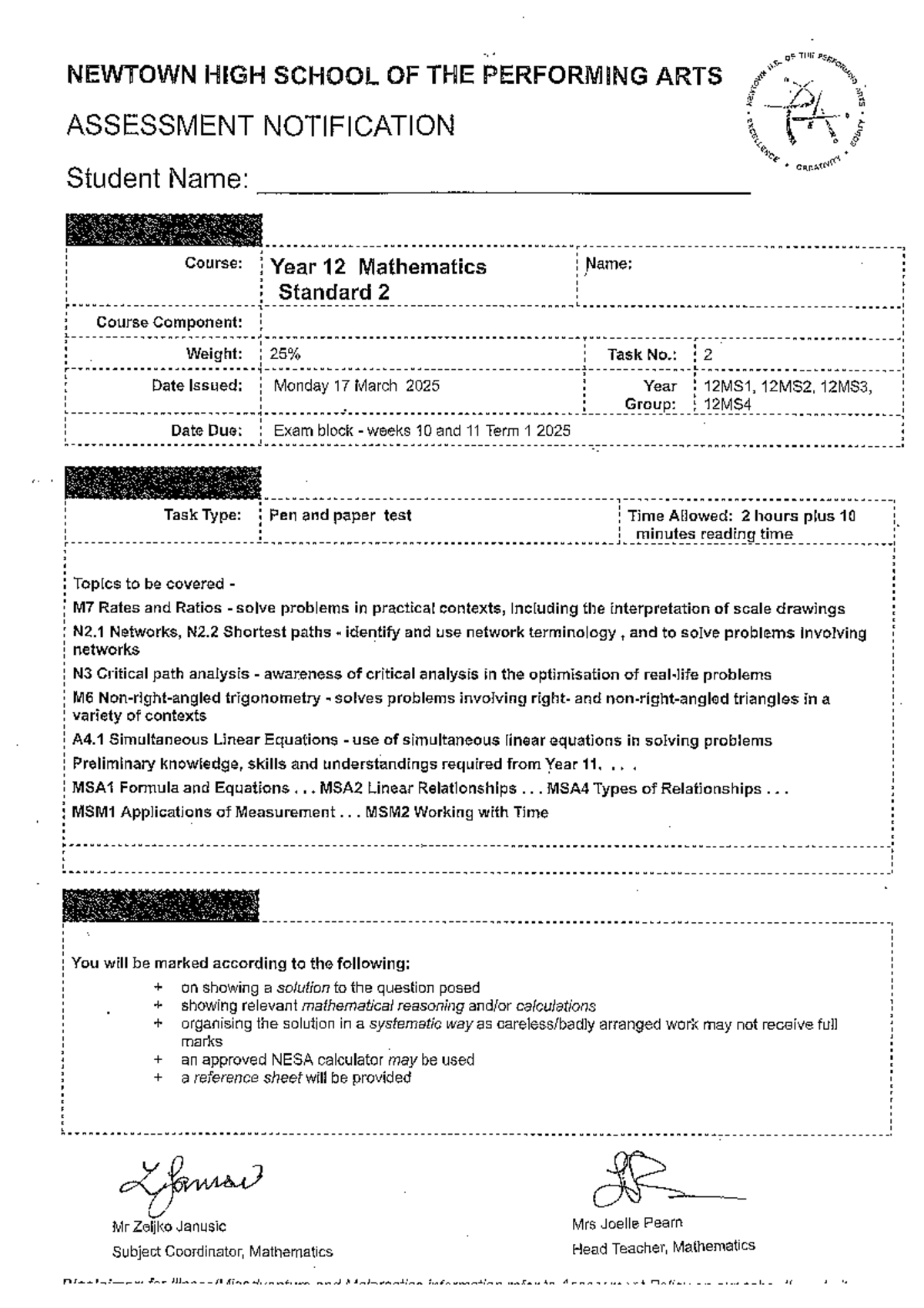 Year 12 MATHS Task 2 - Security Assessment Notification Details - Studocu