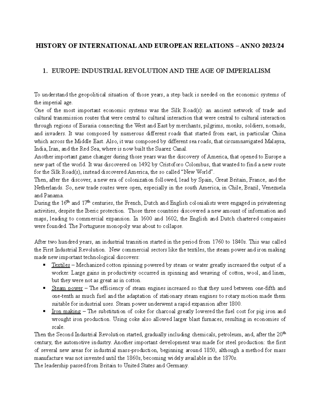 HIST 2023: The Evolution of International Relations and European ...