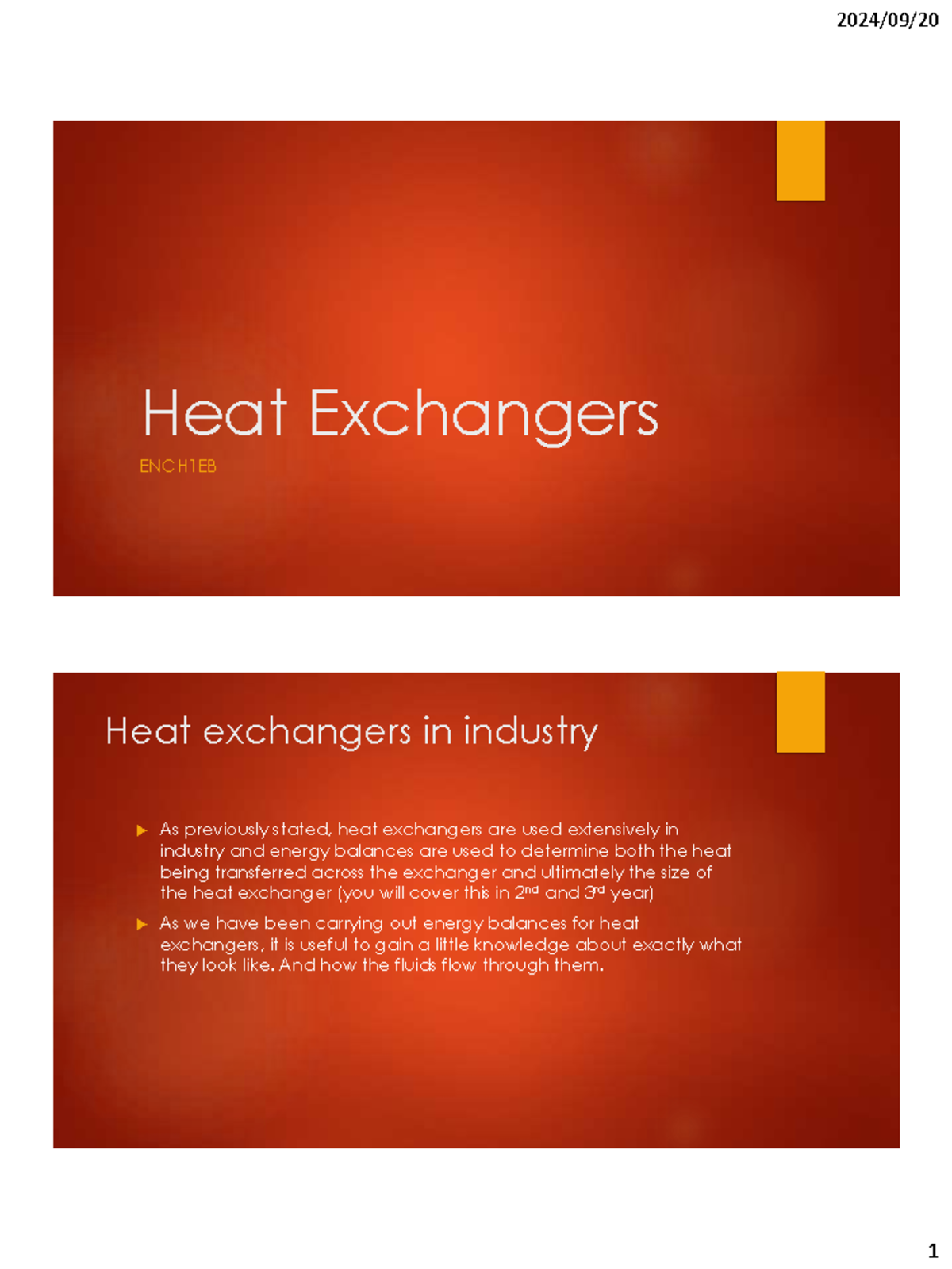 Heat Exchangers ENCH1EB: Industrial Applications and Energy Balances ...