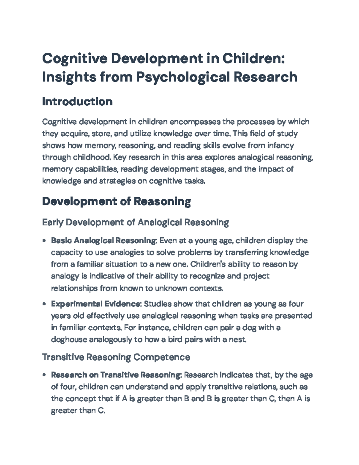 Cognitive Development in Children: Reasoning, Memory & Reading Insights ...