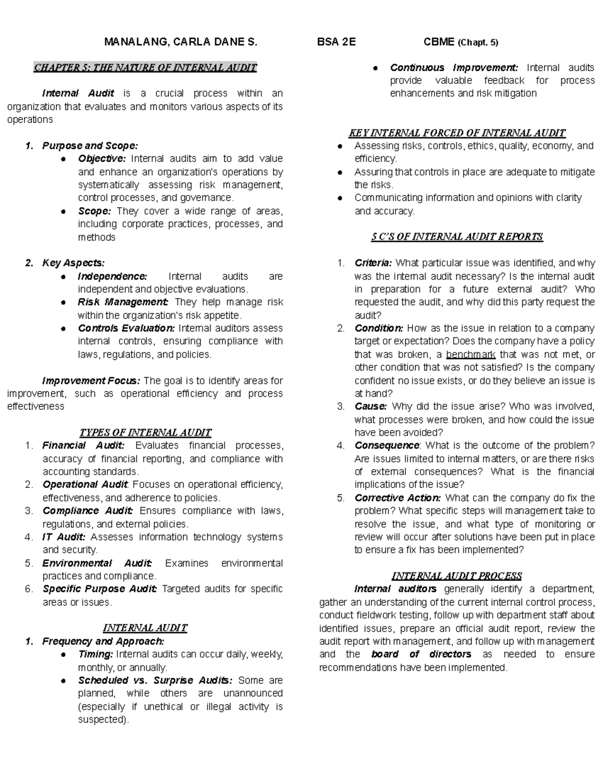 CBME Chapter 5: Understanding the Nature of Internal Audit - Studocu