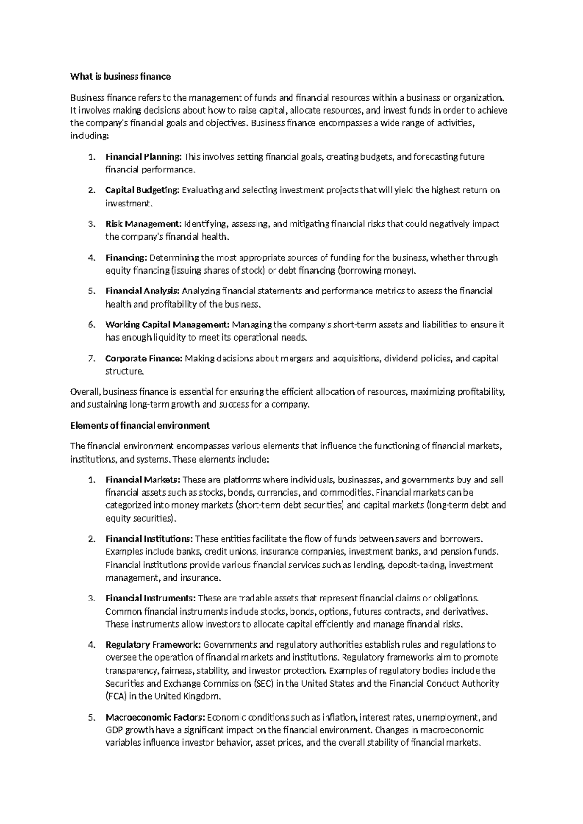 Business Finance Overview: Key Concepts and Elements Explained - Studocu