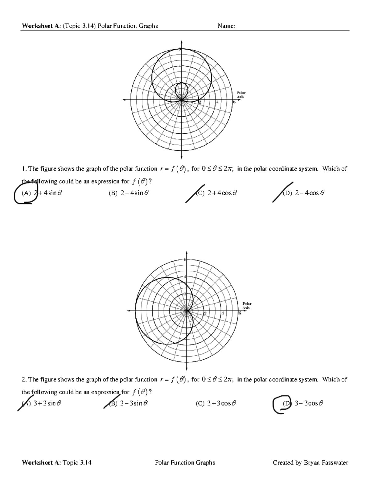 Worksheet A: Topic 3.14 - Polar Function Graphs Analysis - Studocu