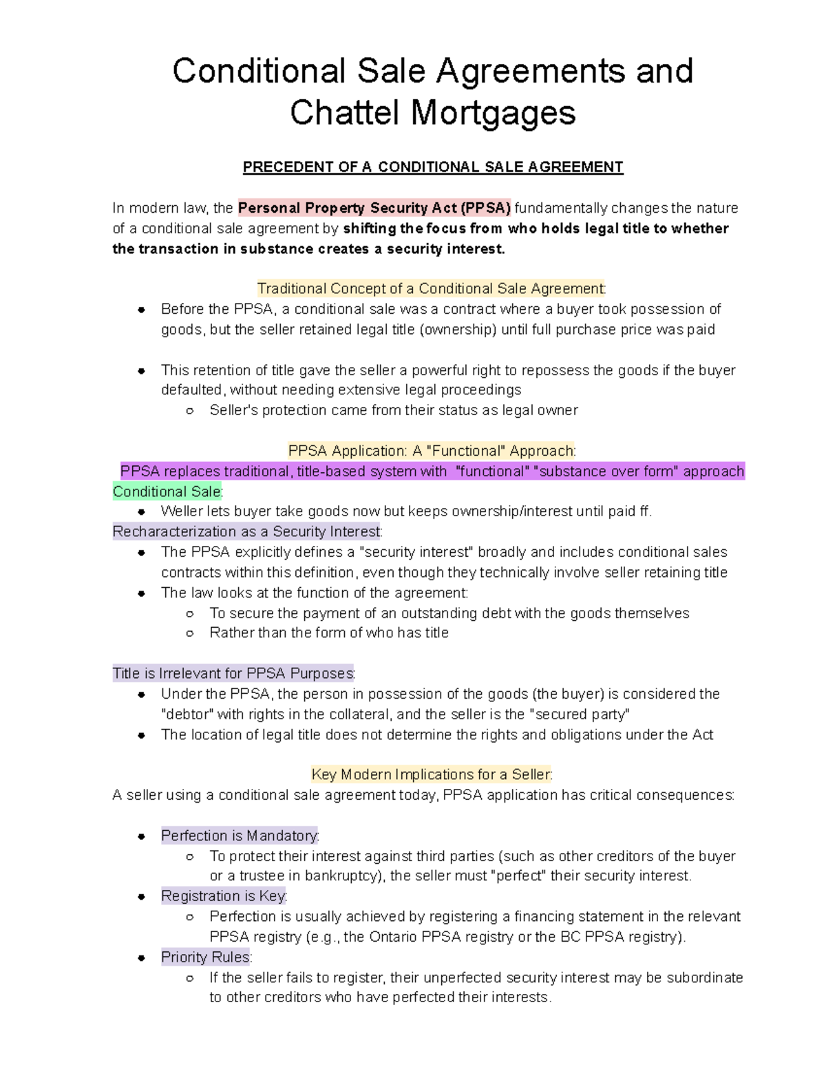 Conditional Sale Agreements and Chattel Mortgages: A PPSA Overview ...