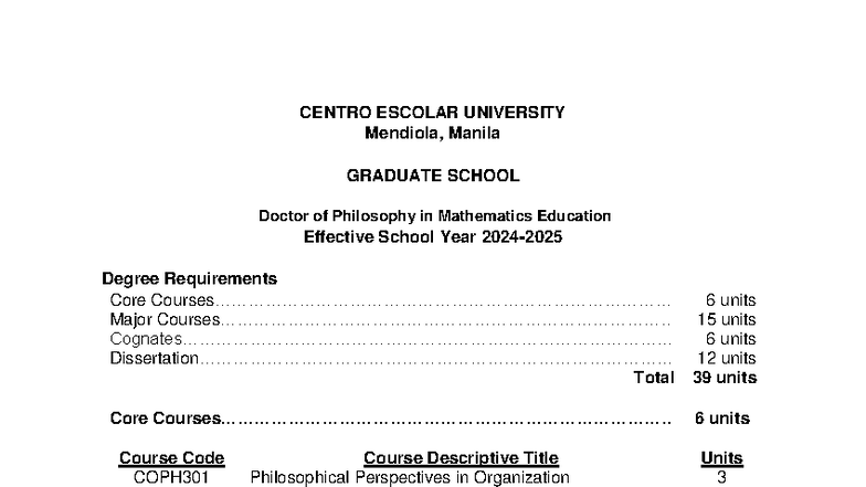 PhD in Mathematics Education Degree Requirements (CEU) - Studocu