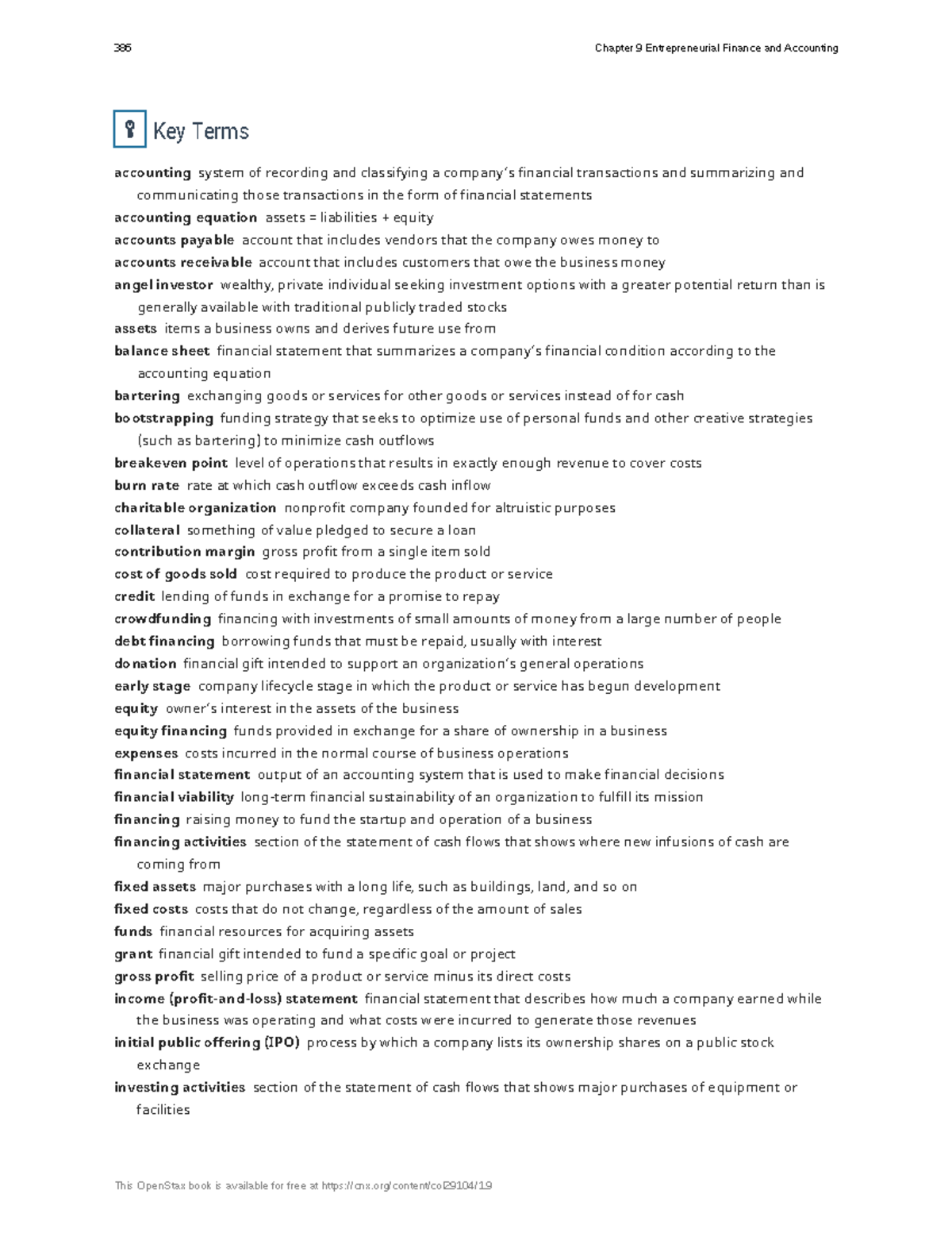 386 Chapter 9 Key Terms in Entrepreneurial Finance and Accounting - Studocu