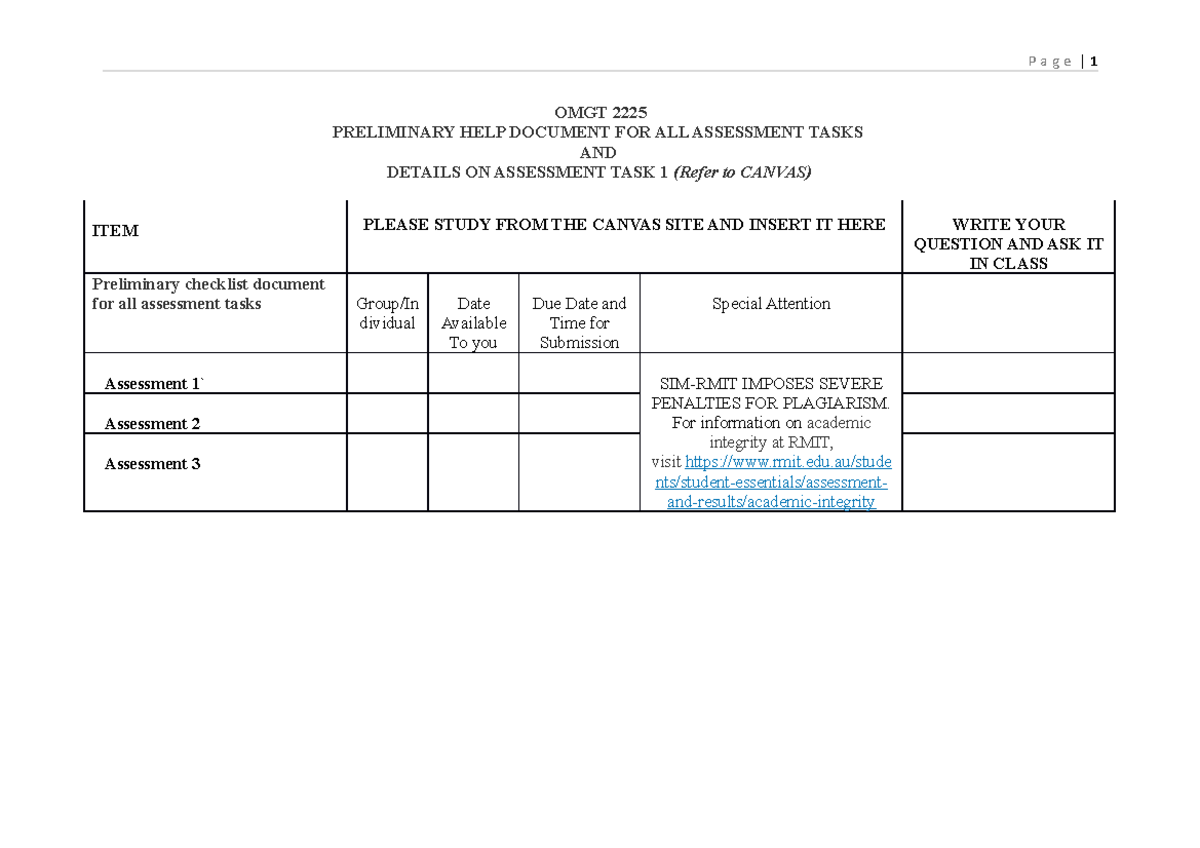 Preliminary HELP Document FOR ALL Assessment Tasks AND Details ON ...