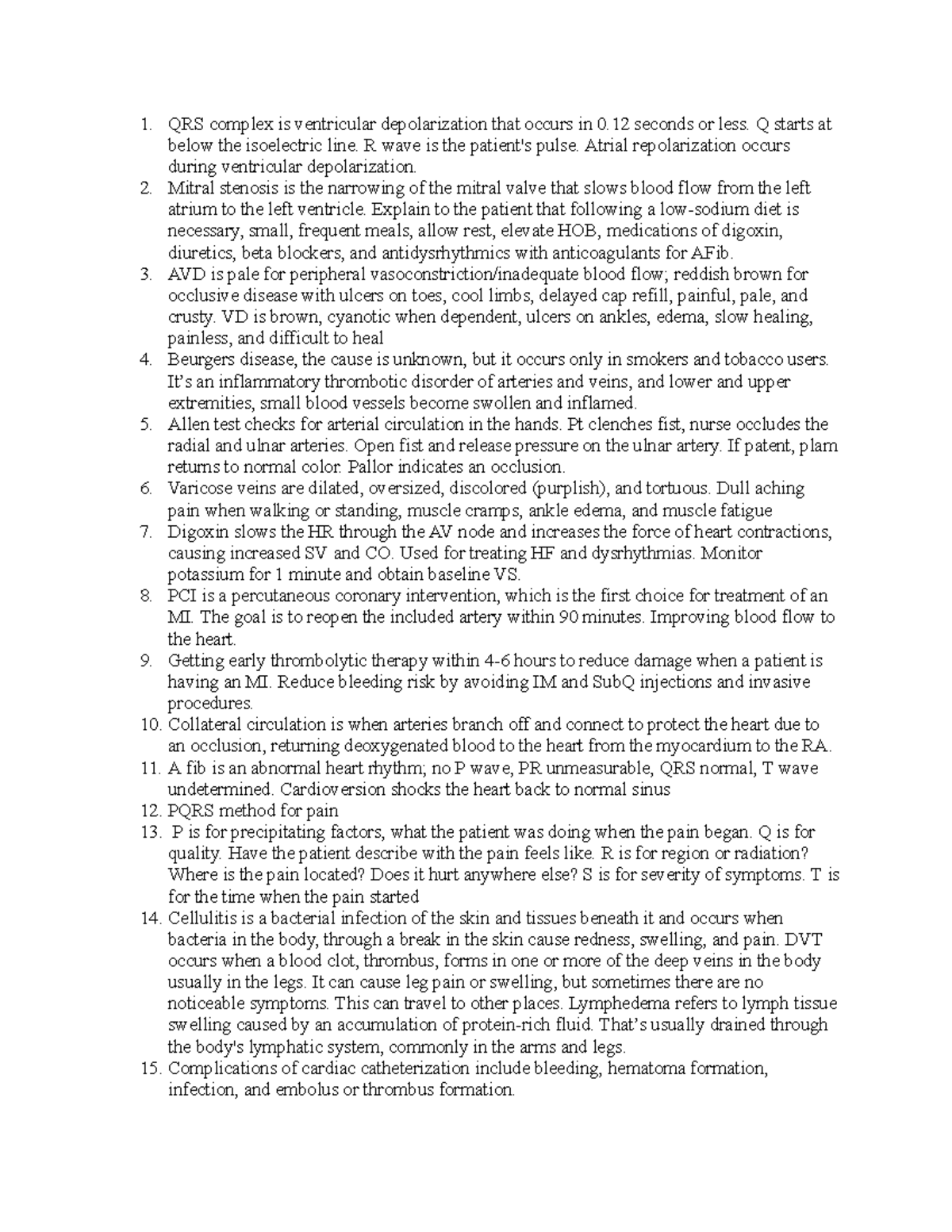 Cardiac Review Notes for Nursing (NUR 101) - Studocu