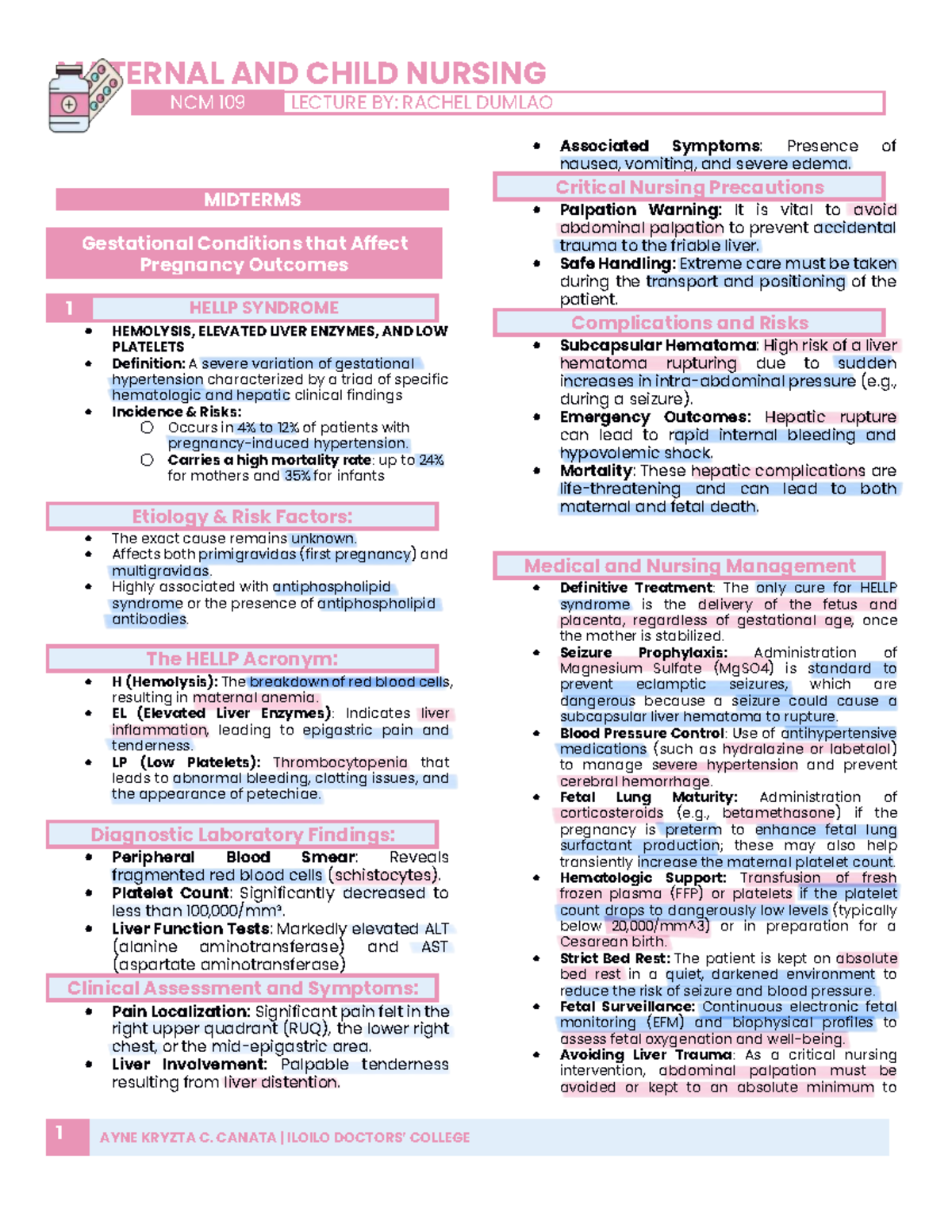 Midterm Lecture Notes on Gestational Conditions in NCM 109 - Studocu