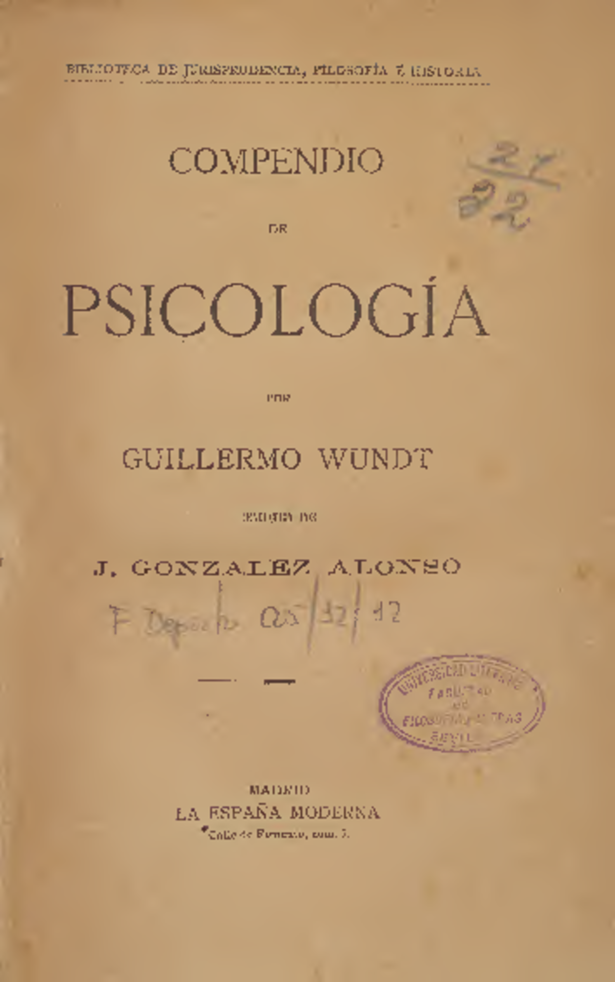 Wundt Compendio de psicologia - ^LIOTECA DE JURISPRUDENCIA, FILOSOFÍA É ...