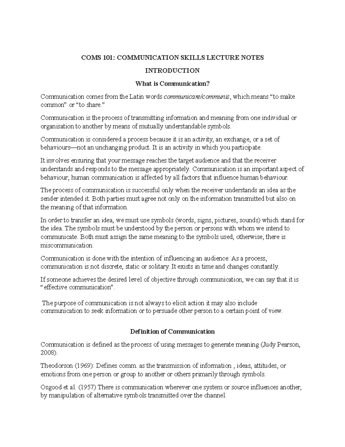 COMS 101 Lecture Notes: Effective Communication Skills Overview - Studocu