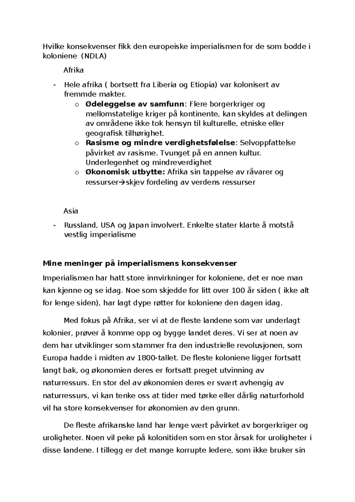Imperialismens konsekvens - Hvilke konsekvenser fikk den europeiske ...