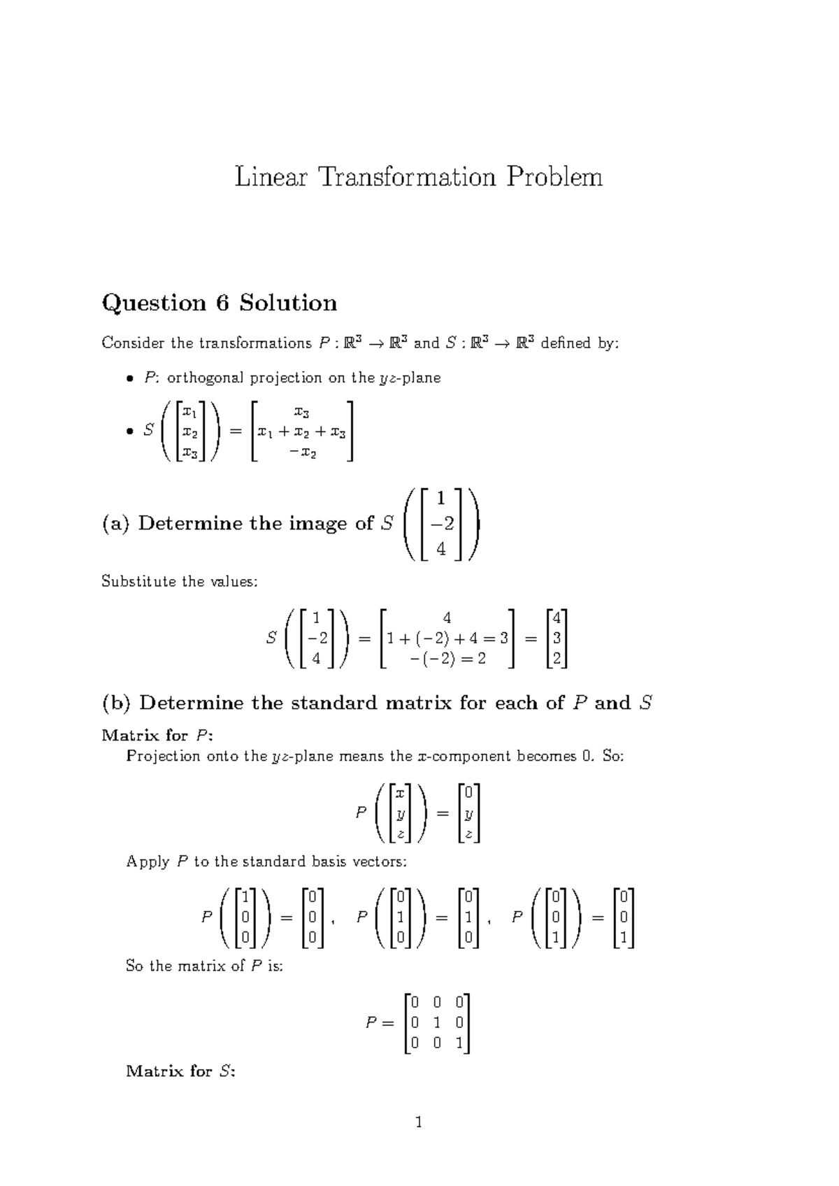 Linear Transformation Solutions for P and S (Course Code: H) - Studocu