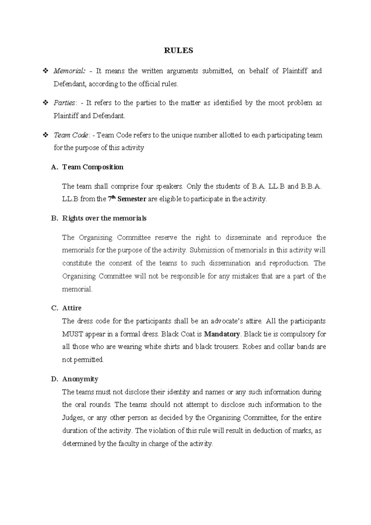 Rules for PSDA Labour Law Memorial Submission and Participation - Studocu